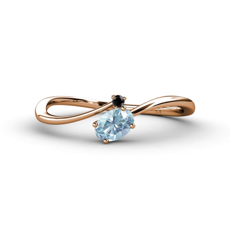 Lucie Bold Oval Cut Aquamarine and Round Black Diamond 2 Stone Promise Ring 