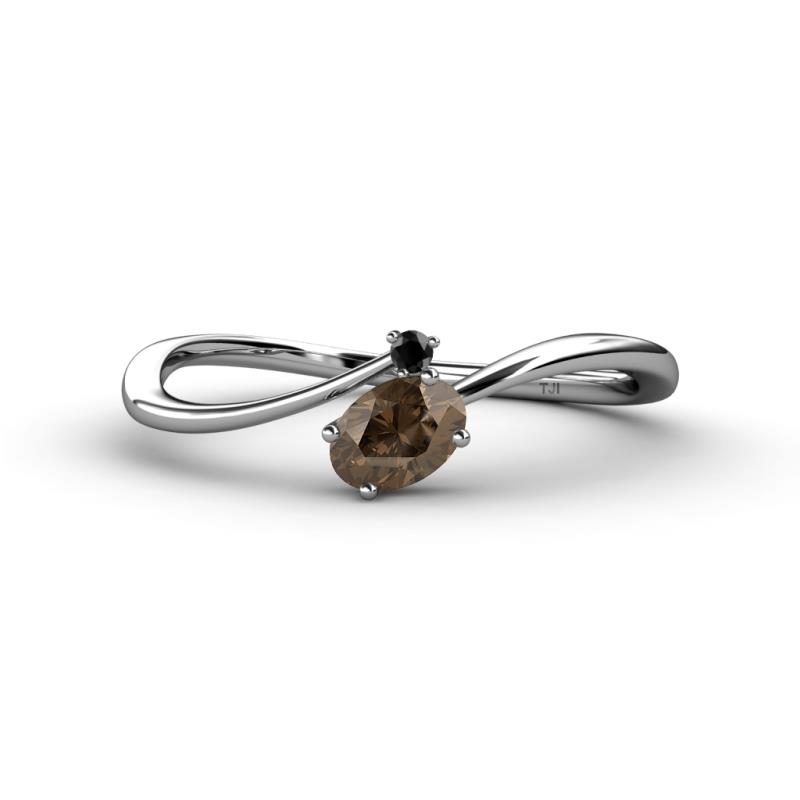 Lucie Bold Oval Cut Smoky Quartz and Round Black Diamond 2 Stone Promise Ring 