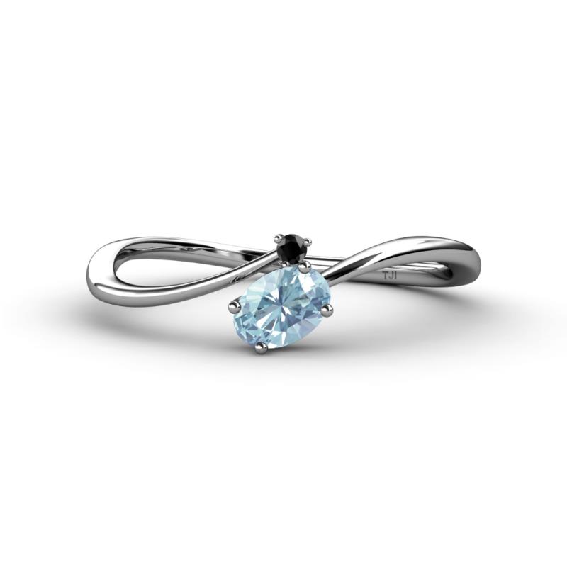 Lucie Bold Oval Cut Aquamarine and Round Black Diamond 2 Stone Promise Ring 