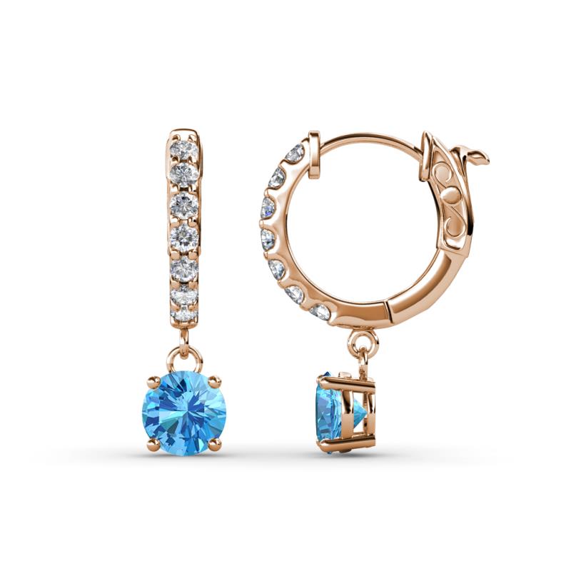 Nita (5mm) Round Blue Topaz and Diamond Dangle Huggie Hoop Earrings 