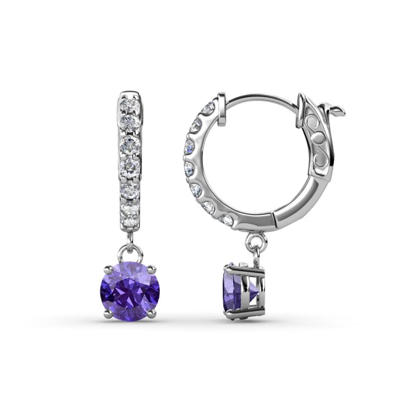 Nita (5mm) Round Iolite and Diamond Dangle Huggie Hoop Earrings 