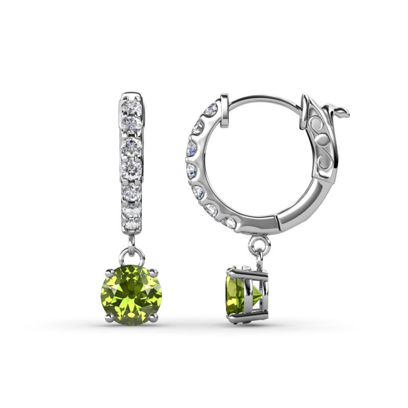 Nita (5mm) Round Peridot and Diamond Dangle Huggie Hoop Earrings 