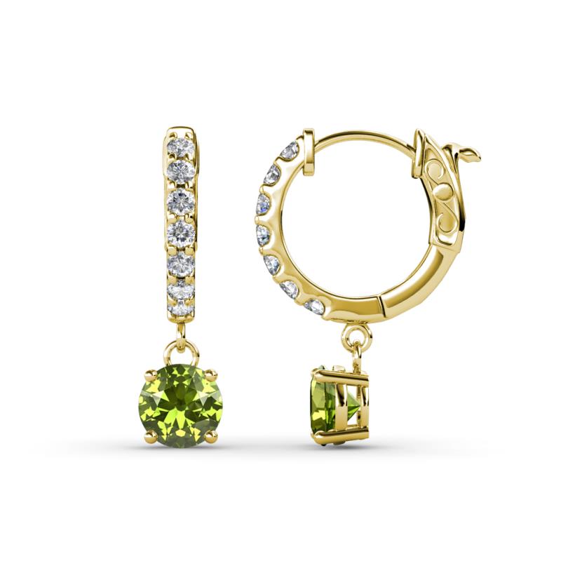 Nita (5mm) Round Peridot and Diamond Dangle Huggie Hoop Earrings 