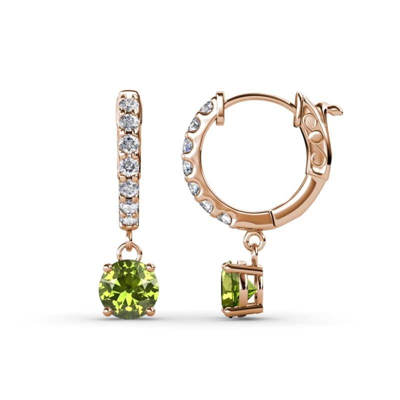Nita (5mm) Round Peridot and Diamond Dangle Huggie Hoop Earrings 
