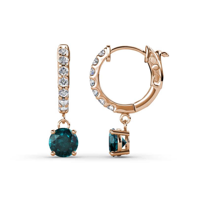 Nita (5mm) Round London Blue Topaz and Diamond Dangle Huggie Hoop Earrings 