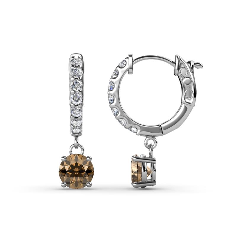 Nita (5mm) Round Smoky Quartz and Diamond Dangle Huggie Hoop Earrings 