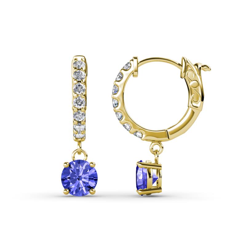 Nita (5mm) Round Tanzanite and Diamond Dangle Huggie Hoop Earrings 