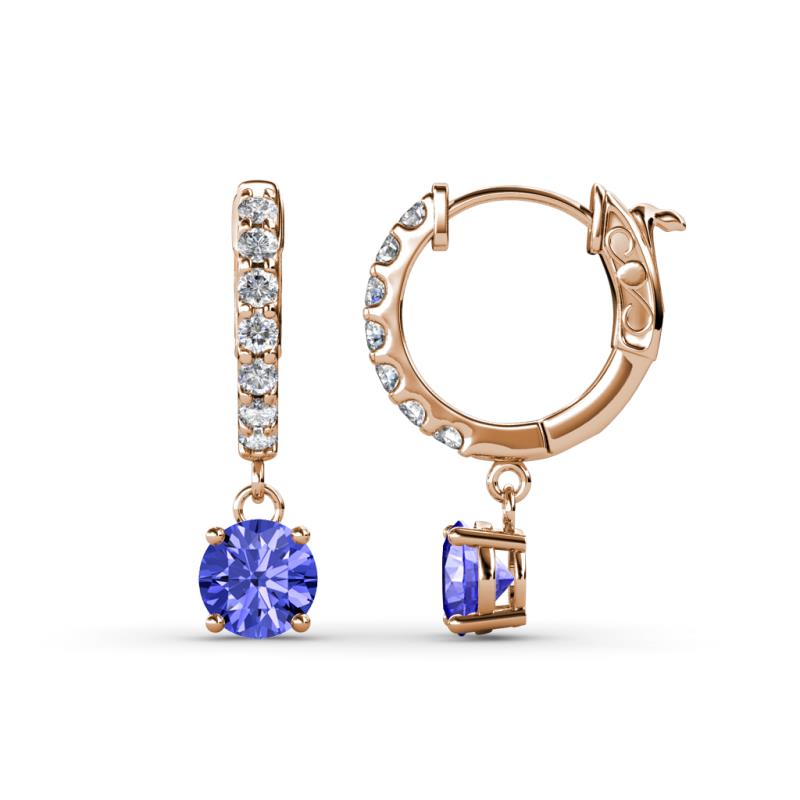 Nita (5mm) Round Tanzanite and Diamond Dangle Huggie Hoop Earrings 