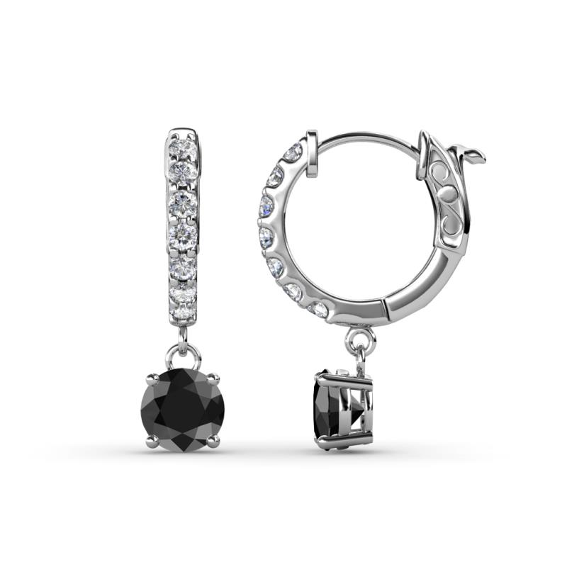 Nita (5mm) Round Black and White Diamond Dangle Huggie Hoop Earrings 