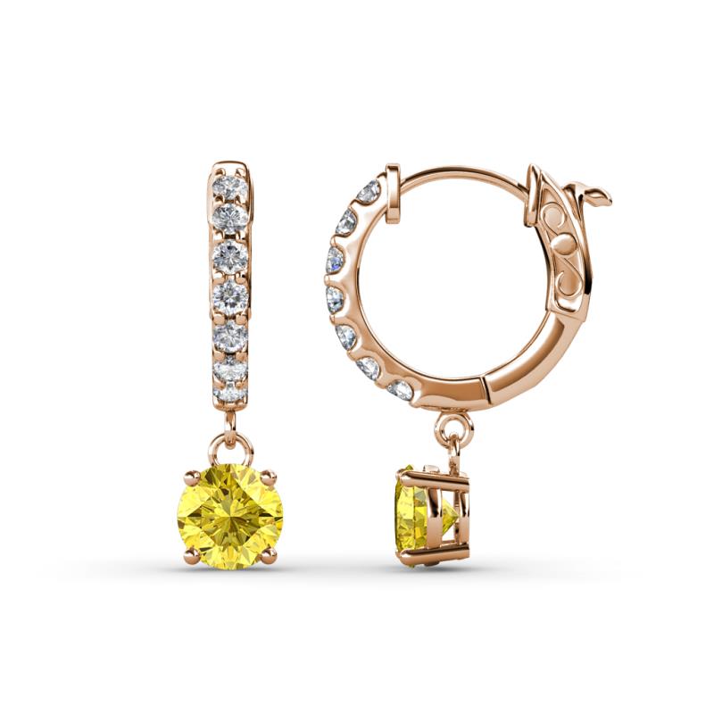 Nita (5mm) Round Lab Created Yellow Sapphire and Diamond Dangle Huggie Hoop Earrings 