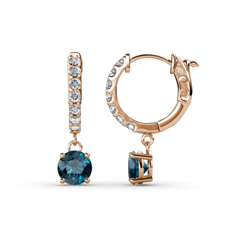 Nita (5mm) Round Blue and White Diamond Dangle Huggie Hoop Earrings 