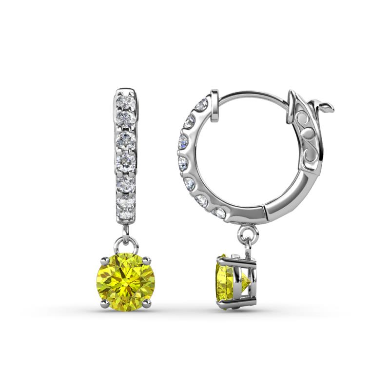 Nita (5mm) Round Yellow and White Diamond Dangle Huggie Hoop Earrings 