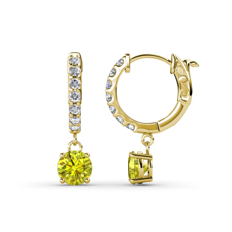 Nita (5mm) Round Yellow and White Diamond Dangle Huggie Hoop Earrings 
