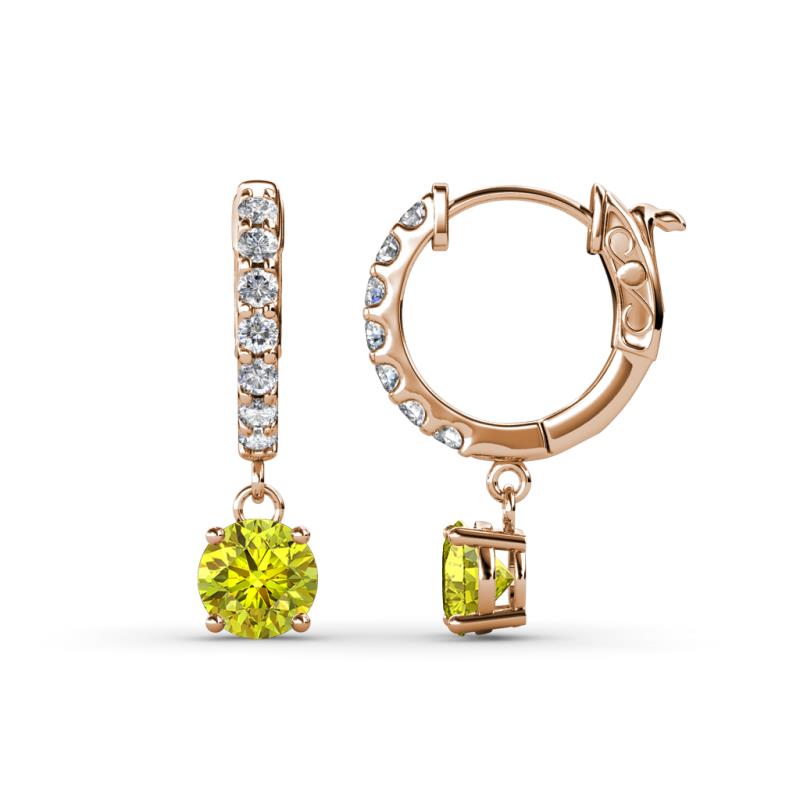 Nita (5mm) Round Yellow and White Diamond Dangle Huggie Hoop Earrings 