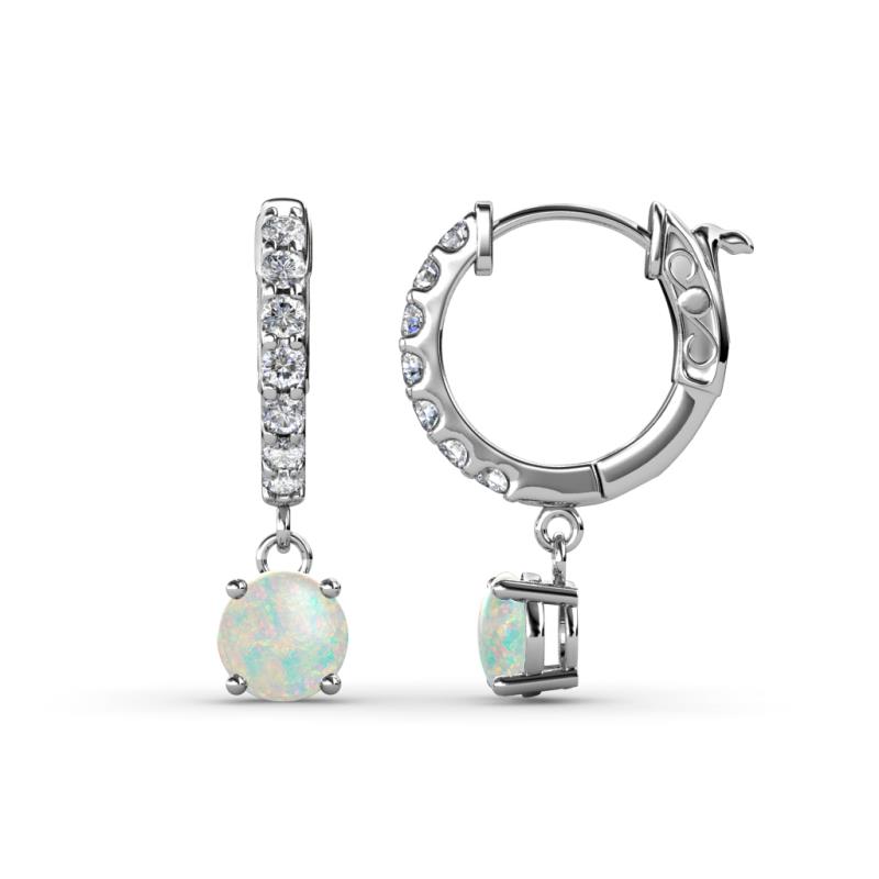 Nita (5mm) Round Opal and Diamond Dangle Huggie Hoop Earrings 