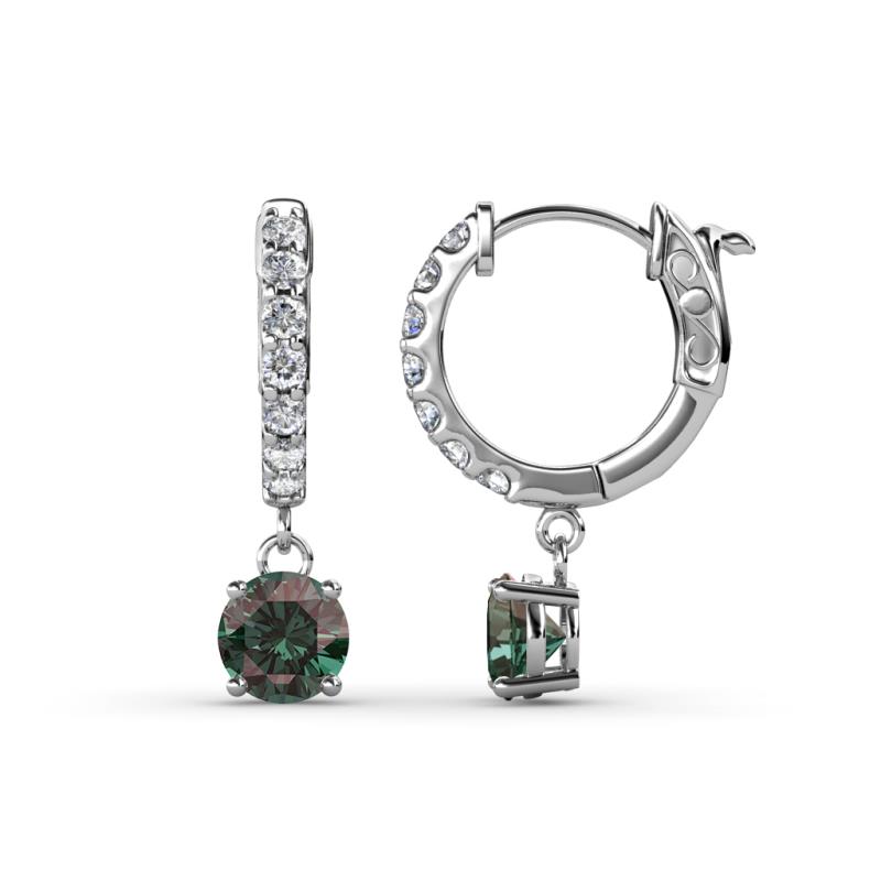 Nita (5mm) Round Created Alexandrite and Diamond Dangle Huggie Hoop Earrings 