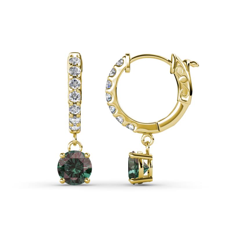 Nita (5mm) Round Created Alexandrite and Diamond Dangle Huggie Hoop Earrings 