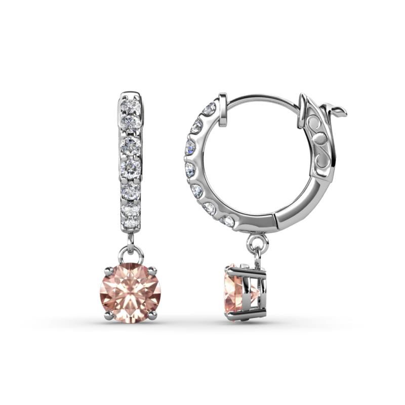 Nita (5mm) Round Morganite and Diamond Dangle Huggie Hoop Earrings 