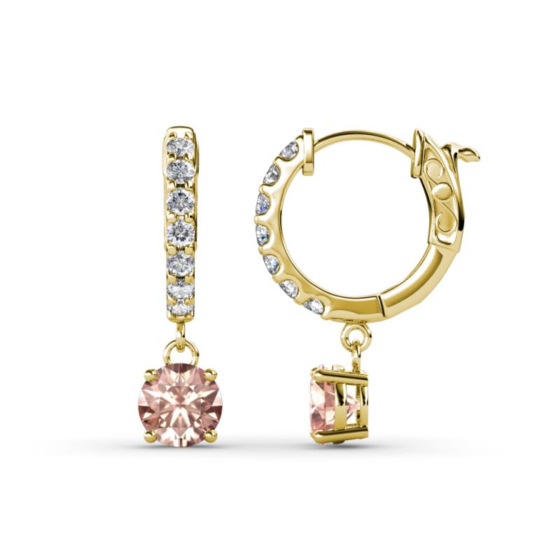 Nita (5mm) Round Morganite and Diamond Dangle Huggie Hoop Earrings 