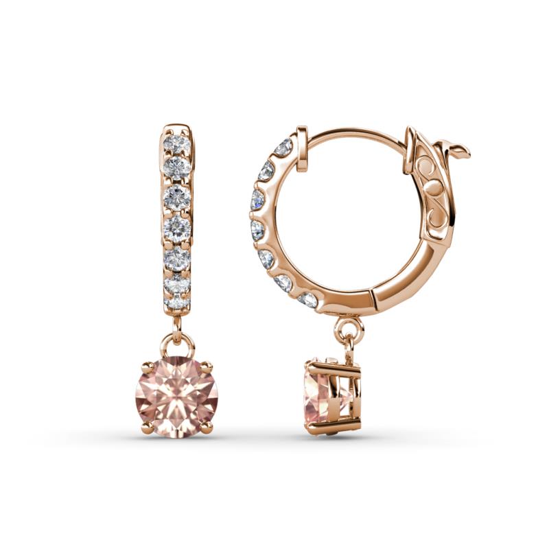 Nita (5mm) Round Morganite and Diamond Dangle Huggie Hoop Earrings 