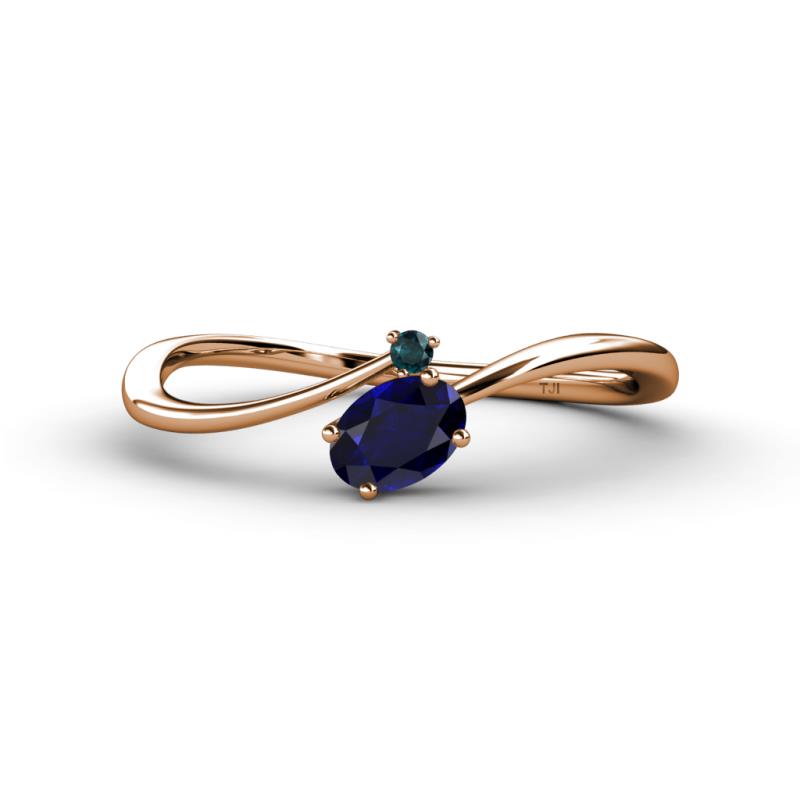Lucie Bold Oval Cut Blue Sapphire and Round London Blue Topaz 2 Stone Promise Ring 