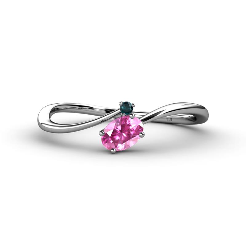 Lucie Bold Oval Cut Pink Sapphire and Round London Blue Topaz 2 Stone Promise Ring 