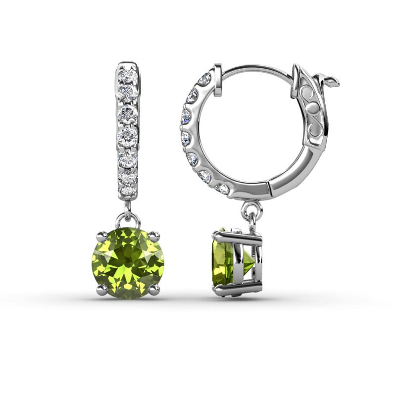 Nita (6mm) Round Peridot and Diamond Dangle Huggie Hoop Earrings 