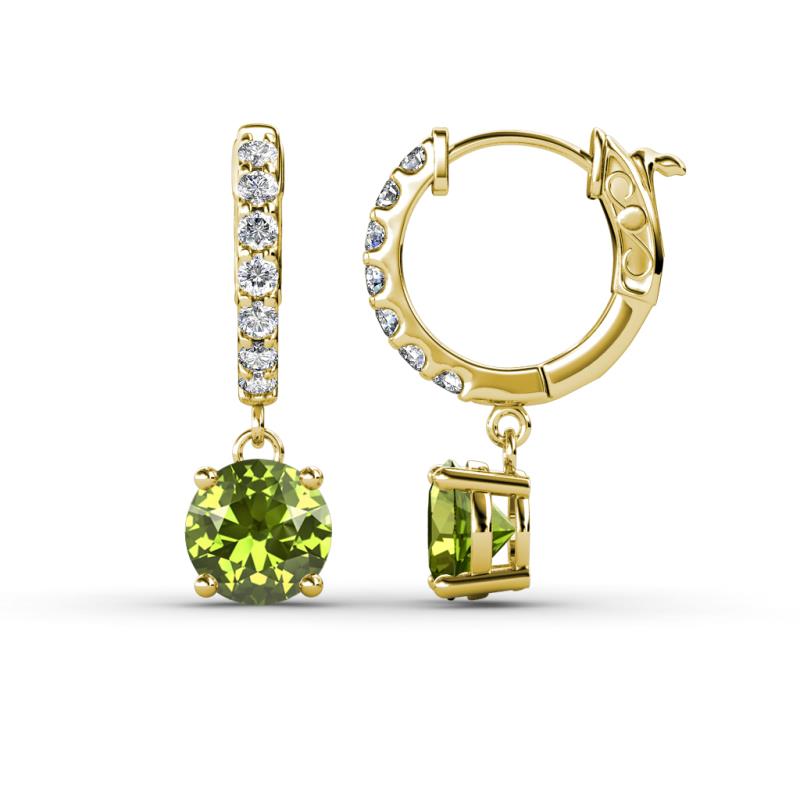 Nita (6mm) Round Peridot and Diamond Dangle Huggie Hoop Earrings 