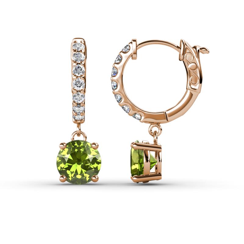Nita (6mm) Round Peridot and Diamond Dangle Huggie Hoop Earrings 