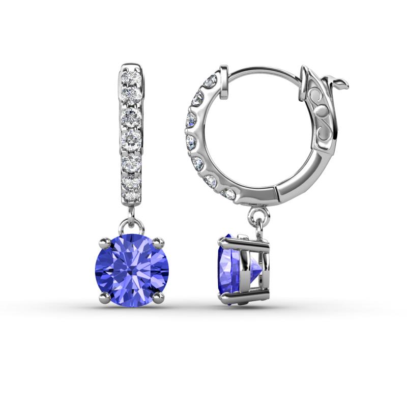 Nita (6mm) Round Tanzanite and Diamond Dangle Huggie Hoop Earrings 