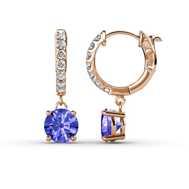 Nita (6mm) Round Tanzanite and Diamond Dangle Huggie Hoop Earrings 