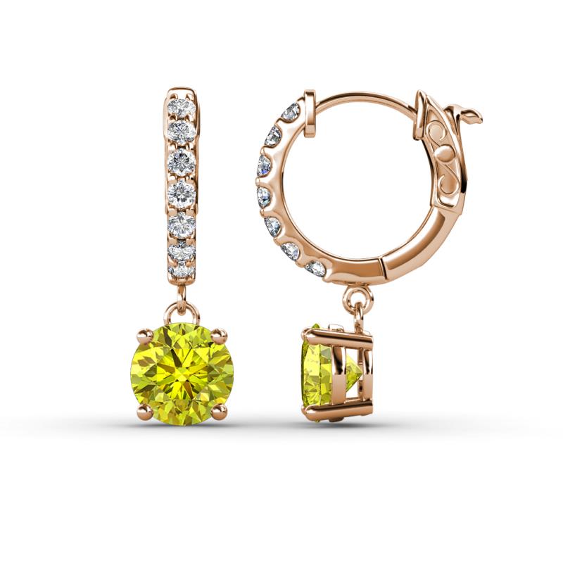 Nita (6mm) Round Yellow and White Diamond Dangle Huggie Hoop Earrings 
