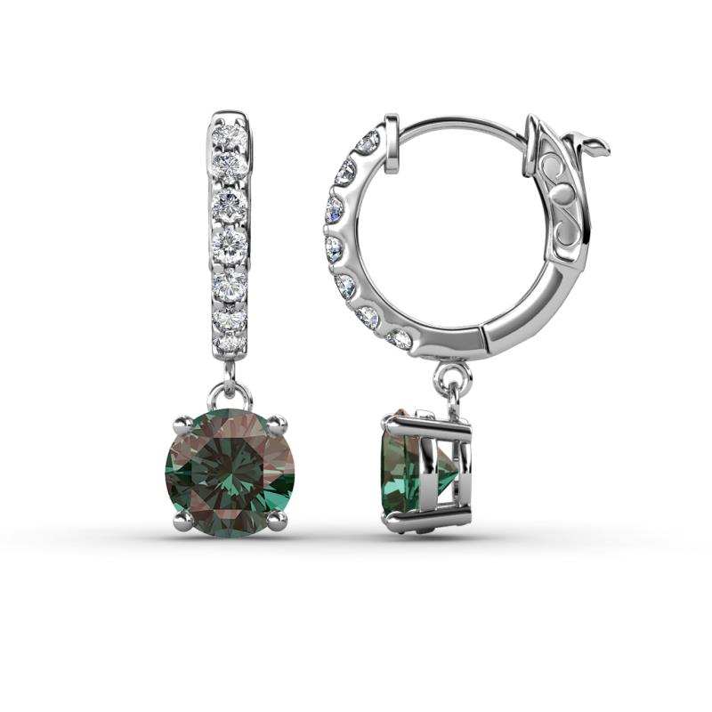 Nita (6mm) Round Created Alexandrite and Diamond Dangle Huggie Hoop Earrings 