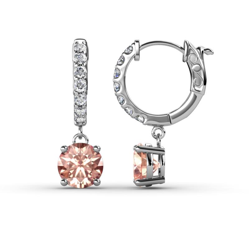 Nita (6mm) Round Morganite and Diamond Dangle Huggie Hoop Earrings 