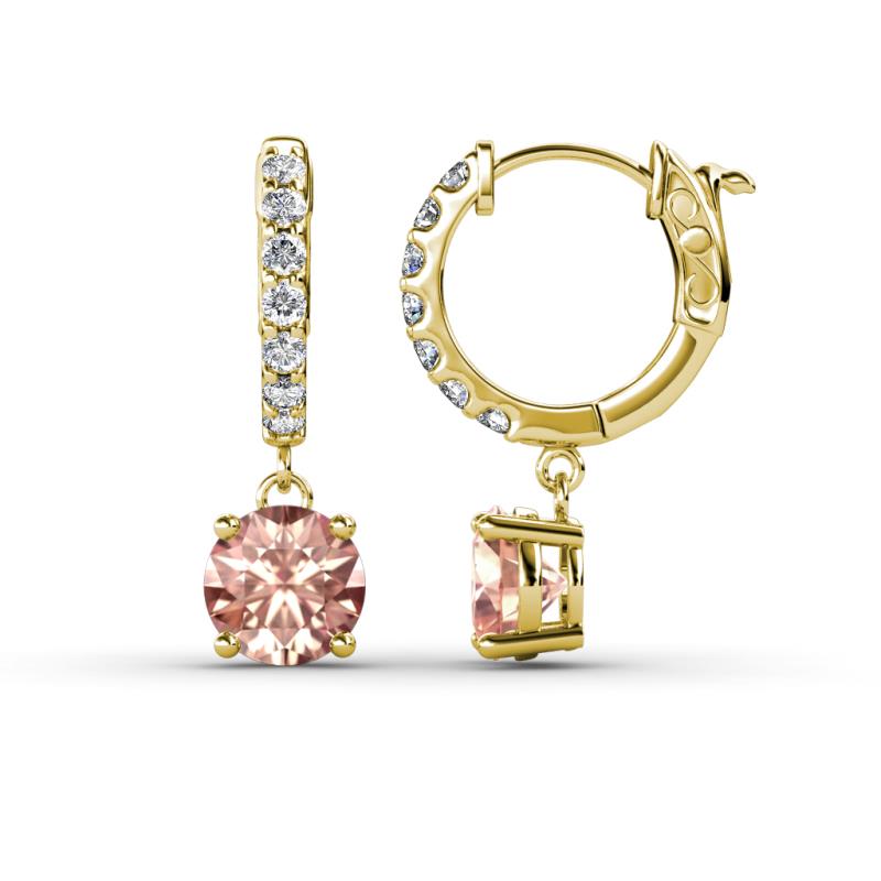 Nita (6mm) Round Morganite and Diamond Dangle Huggie Hoop Earrings 