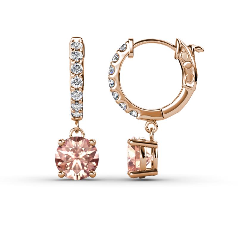 Nita (6mm) Round Morganite and Diamond Dangle Huggie Hoop Earrings 