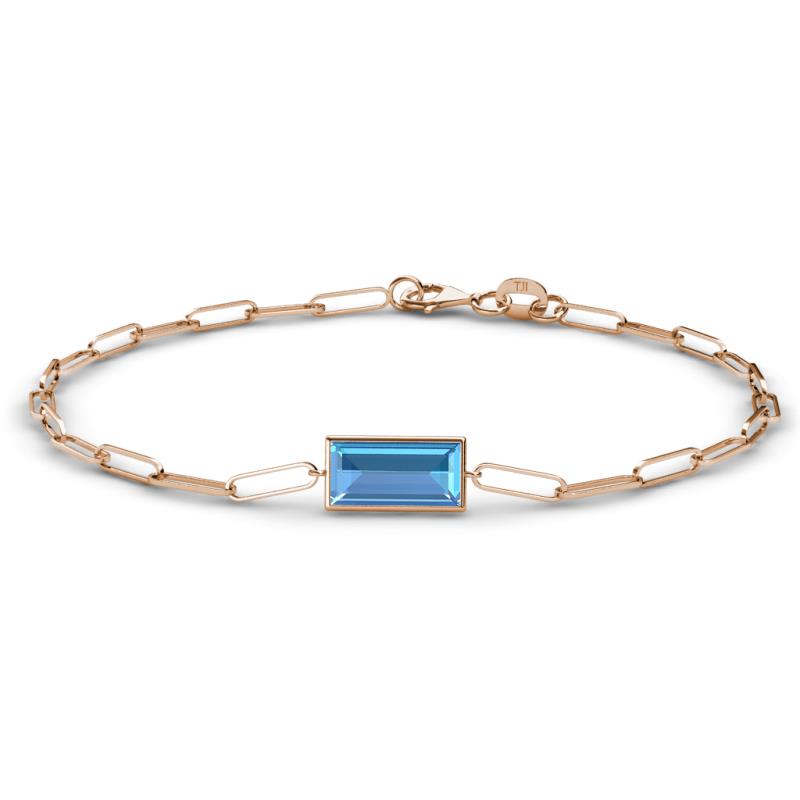 Aniya 10x5 mm Baguette Cut Blue Topaz Solitaire Paperclip Chain Bracelet 