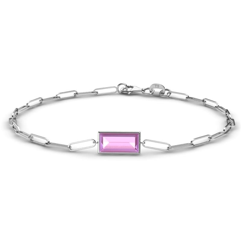 Aniya 10x5 mm Baguette Cut Light Amethyst Solitaire Paperclip Chain Bracelet 