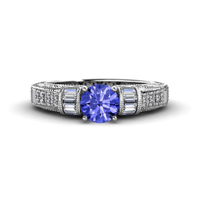 Amya Desire Round Tanzanite with Round and Baguette Diamond Engagement Ring 