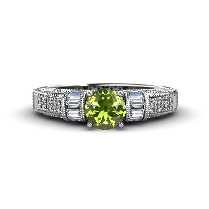 Amya Desire Round Peridot with Round and Baguette Diamond Engagement Ring 