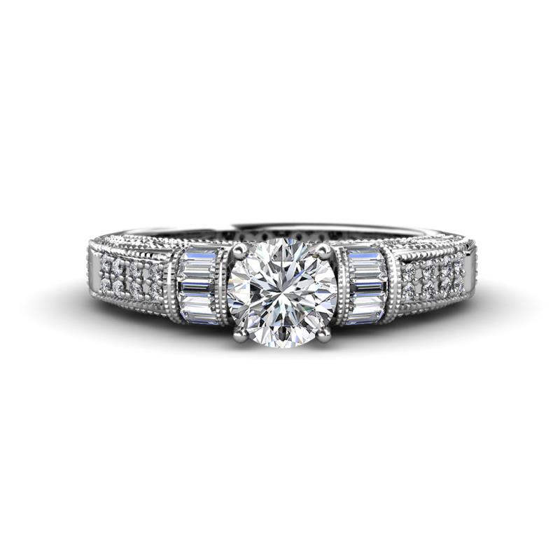 Amya Desire Round Forever Brilliant Moissanite with Round and Baguette Diamond Engagement Ring 