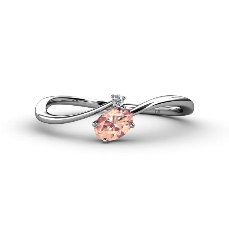 Lucie Bold Oval Cut Morganite and Round Lab Grown Diamond 2 Stone Promise Ring 