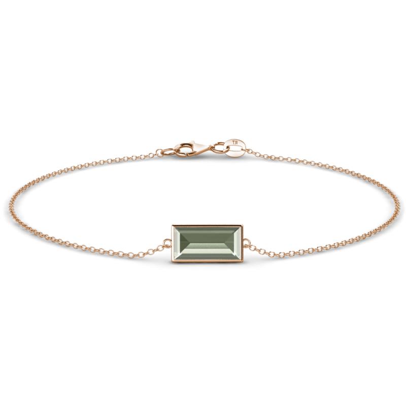 Aniya 10x5 mm Baguette Cut Green Amethyst Solitaire Station Minimalist Bracelet 