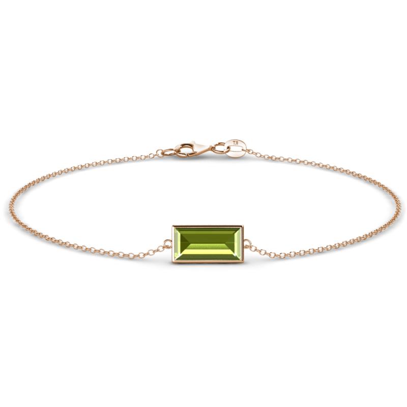 Aniya 10x5 mm Baguette Cut Peridot Solitaire Station Minimalist Bracelet 