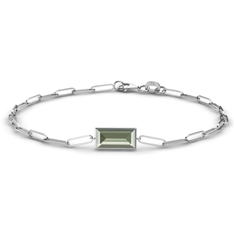 Aniya 10x5 mm Baguette Cut Green Amethyst Solitaire Paperclip Chain Bracelet 