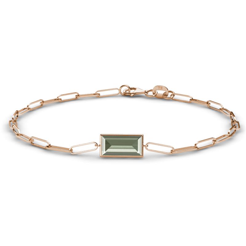 Aniya 10x5 mm Baguette Cut Green Amethyst Solitaire Paperclip Chain Bracelet 