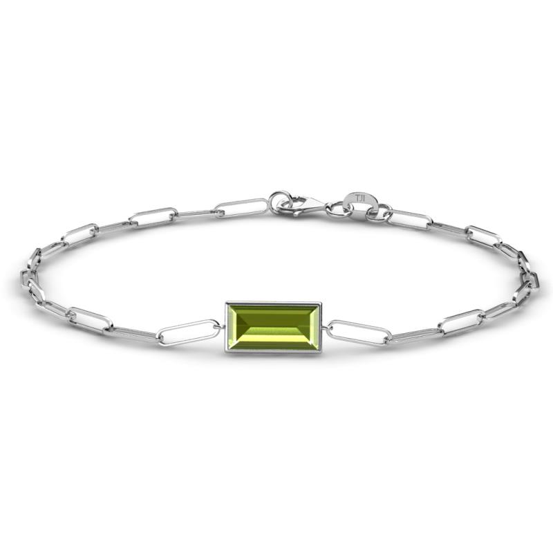 Aniya 10x5 mm Baguette Cut Peridot Solitaire Paperclip Chain Bracelet 