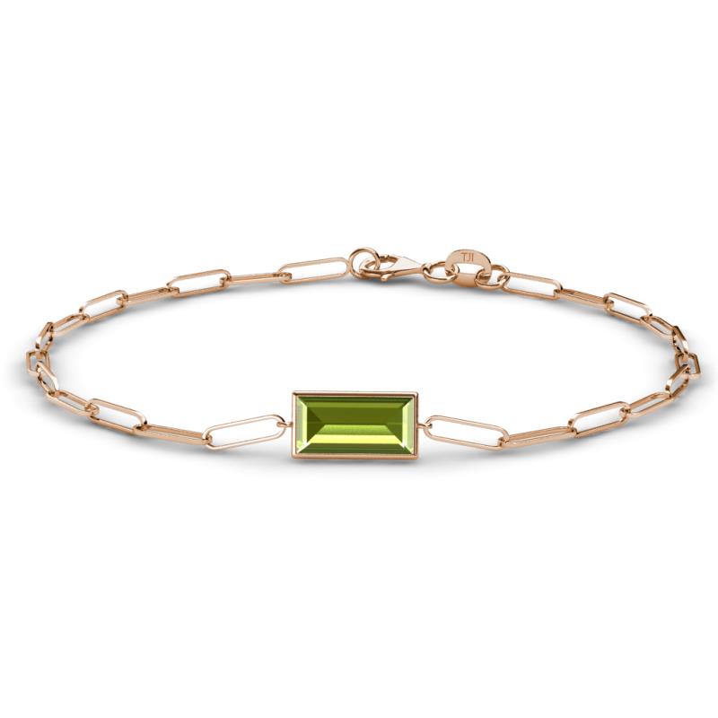 Aniya 10x5 mm Baguette Cut Peridot Solitaire Paperclip Chain Bracelet 