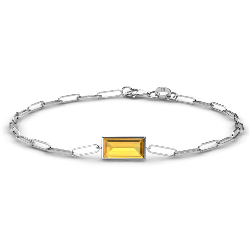 Aniya 10x5 mm Baguette Cut Citrine Solitaire Paperclip Chain Bracelet 