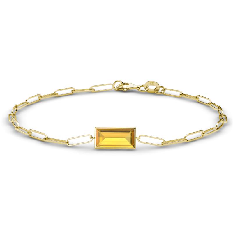 Aniya 10x5 mm Baguette Cut Citrine Solitaire Paperclip Chain Bracelet 